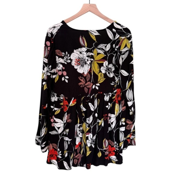 Free People Bella Floral Tunic Top Mini Dress Black Yellow Red White Size Small - Picture 5 of 11
